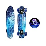 Skateboard für Kinder Erwachsene, 22 Zoll kompletter Skateboard Cruiser mit Buntem LED-Lichtrad, Mini Cruiser Skateboard Retro Komplettboard, Skateboard, für Jugendliche Kinder und Erw