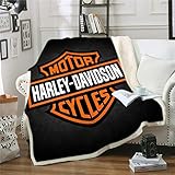 Ruiqieor Kuscheldecken 150x200 cm,Decke Mit Harley Davidson Motiv, 3D-Digitaldruck Kuscheldecke, Flanelldecke, Weich Wohndecke, Sofadecke Zweiseitige Decke Für Kinder Jungen Erwachsene（#03）