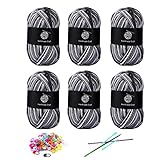 6er Pack Wolle Zum Stricken(je 50 g), Farbe Acryl Wolle Zum Häkeln, Häkelgarn Baumwollgarn für Häkeln und DIY Kunsthandwerk (grau-weiß)