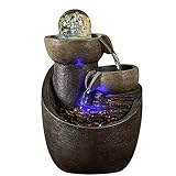 Zen Light – Zimmerbrunnen Malla – Dekoration Buddha Feng Shui – Ambiente Zen und Entspannung – LED-Beleuchtung Mehrfarbig – originelle Geschenkidee – L 18 x B 18 x H 28 cm, grau, Einheitsgröß