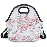 Blumen Isolierte Lunch Tasche Lunchbox Lunch Bags Kühltasche Mit Reißverschluss Tragbar Picknick-Handtasche Geeignet für Büros und Schulen white Einheitsgröß