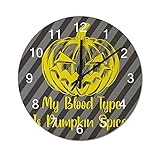 Wanduhr aus Holz, 30,5 cm, nicht tickend, geräuschlos, My Blood Type Is Pumpkin Spice Gelb Kürbisgesicht, runde Wanduhr, Vintage, Shabby Chic, Wanddekoration für Wohnzimmer/Schlafzimmer/Kü
