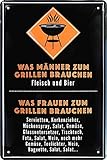 Blechschilder Lustiger Grill Spruch “was Männer zum Grillen Brauchen – Fleisch UND Bier” Deko Schild für Garten Geschenkidee 20x30