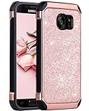 BENTOBEN Handyhülle Samsung Galaxy S7 Hülle Schutzhülle stoßfest Kratzfest rutschfest Hybrid PC Schale TPU Bumper Cover Glitzer Hülle für Samsung Galaxy S7 G930 Roseg