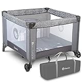 LIONELO FIE Baby Laufstall, Kinderbett, Reisebett ab Geburt bis 15 kg, Seiteneingang, Sicherungssystem LockGuard, Blockade der Räder, Tragetasche, zusammenklappb