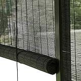 HONGTUWY Schwarz Bambus-Rollo Sonnenschutz und Sichtschutz Raffrollo, Bambusrollo 60% Lichtfilter-Rollo,Sonnenblinder Vorhang, Seitenzugrollo,Für Fenster/Türen/Indoor/Outdoor (WxH:50x150cm/20x59in)
