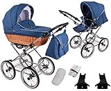 RETRO Deluxe - Ein Luxus, Nostalgie Kinderwagen mit Naturleinen - Kombikinderwagen mit Weidenkorb Komplettset de luxe 3 in 1: Kinderwagen + Sportwagenaufsatz + Autositzadap