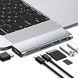 MacBook Pro USB Adapter mit Dual Charging [Upgrade], USB Type C Hub Adapter Dock für MacBook Air Pro M1 2021/2020-2018, mit 4K @ 60Hz HDMI, TB3, USB C, USB 3.0 und SD/Micro Kartenleser (Space Grey)
