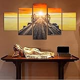 Leinwanddrucke Kreatives Geschenk 5 Stück Leinwand Bilder Die Liebesbrücke bei Sonnenuntergang Hd Drucke Poster Abstrakt Gerahmter Moderne Wandbilder XXL Wohnzimmer Wohnk