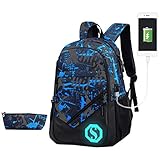 Schulrucksack für Teenager Mädchen Frauen Canvas Bookbag Schultaschen Set 15 Zoll Laptop Rucksack Daypack mit fluoreszierendem Markierungszeichen 3 Sets/2 Sets, USB Colorg 2 Sets, Einheitsgröße,