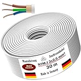 Feuchtraumkabel Stromkabel 5, 10, 15, 20, 25, 30, 35, 40, 50, 60, 70, 75, 80, 90 oder 100m Mantelleitung NYM-J 3x2,5mm² Elektrokabel Ring für feste Verlegung (30m)