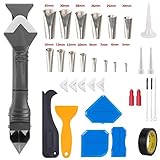 34 Stück Silikonentferner Silikon Fugenwerkzeug Kit, Multifunktionale 3 in 1 Silikon Werkzeug Schaber Set, 14 Stück Edelstahl Dichtungsdüse, Kunststoffschaber-Set für Badezimmer Küchenboden Eck