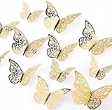 AIEX 24 Stück 3D Schmetterlinge Ornamente Vivid Abnehmbare Aufkleber (Gold)