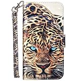 Hpory Kompatibel mit Nokia 5 2017 Hülle, Nokia 5 Handyhülle Foto Muster PU Leder mit Handschlaufe Strap Standfunktion Geldbörse Wallet Case Flip Cover Etui Schutzhülle Ledertasche - Leopard B