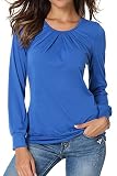 Flying Rabbit Damen Langarmshirt Damen Langarm T-Shirt Rundhals Falten T-Shirt Casual Stretch Tunika Top Shirts Für Herbst & Frühling (Blau, L)