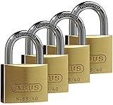 ABUS Vorhängeschloss Messing 65/40 - 4er Set, gleichschließend - Kellerschloss, Spindschloss uvm.- Messing-Schlosskörper - gehärteter Stahlbügel - ABUS-Sicherheitslevel 5