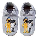 HOBEA-Germany, Krabbelschuhe Unisex, Shaun das Schaf, Lederschuhe (Shaun und Bitzer grau, 26/27 EU)
