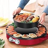 GJCrafts 2 in 1 Grill Der und Hot Pot Elektrischer für 2-6 Personen, Split Design mit Grillplatte, 2200W Doppelte Temperaturregelung Multifunktion Doppelte Trennung Barbecue Hot Pot für Innenb