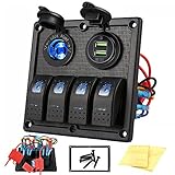 Kohree 4 Gang Schalter Panel wasserdichte Dual USB Ladegerät 12V Kippschalter LED Schaltfeld mit Schaltplan Gummiunterlegscheibe Schrauben Aufkleber für Auto Marine Boot Wohnmobil Fahrzeuge LKW