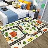 SABYDICAR Kinderspielmatten-Teppich, interaktive Spielmatte für Autostraßen mit klebriger Haarbürste, Soft-Touch-Unterhaltungs-Polyester-Teppich für Wohn- / Schlafzimmer, rutschfest，80x160