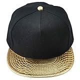 KYEYGWO Unisex Hip Hop Kappe, Snapback Caps Mütze für Herren und Damen Verstellbar Flat Brim Baseball Cap, Gold & Schwarz(einstellbar), Einheitsgröß