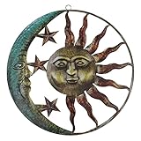 Foochow Wandbild Sonne Mond Garten Metall,Wand Kunst Dekor Metall Buntes Sonne Mond Gesicht Für Wohnzimmer Schlafzimmer Home Office Bar Shop Patio Gartendekoration,Sonne Mond Wanddek