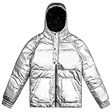 WENZHOU Daunenjacke Herren Silber Steppjacke mit Kapuze Winddicht Warm Verdicken Thermojacke Übergangsjacke Sportjacke Freizeitjacke Materialmix Kapuze Reißverschluss Street Style Winter Jack