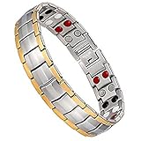 Jeracol Magnetarmband Herren Titanium Stahl Magnetische Armband für Herren Doppel Starke Gesundheit Magnetarmband Schmerzlinderung für Arthritis und Karpaltunnel. (Gold Silber)