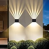 2er Wandleuchte Innen/Aussen, Modern up down Design 6W LED Wandlampe, Außenlampe aus Aluminium 3000 K warmweiß, Wasserdicht IP65 aussenleuchten für Schlafzimmer, Haus, Flur, W