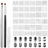 MWOOT 1275 Nailart French Schablonen für Gelnägel, French Tip Nagel Sticker Set mit 2 DIY Nageldesign Pinseln, Nagelkunst Zeichnen Aufkleber Kit, French Form Guides Nail Stick