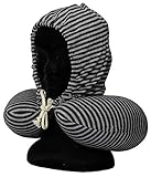 Nackenkissen mit Kapuze und Kordel/Maße ca.30x30cm / mit und ohne Kapuze tragbar/aus Polyester, Fütterung mit Styroporkügelchen/Farbe grau gestreift / Trendyshop365