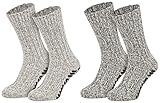 2 Paar ABS Norwegersocken Socken Antirutsch Wintersocken gestrickt Haussocken mit Noppen Wollsocken Damen Herren grau-melange 43 44 45 46