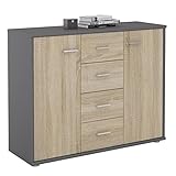 CARO-Möbel Sideboard Jamie Kommode Büromöbel mit 2 Türen und 4 Schubladen in grau/Sonoma E