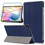 HYMY Hülle +2 Pcs Schutzfolie Panzerglas für Samsung Galaxy Tab S6 Lite 10.4' 2020 - Flip Case Cover Schutzhülle Schutzfolie Film Gehärtetes Glas Film Gehärtetes Glas,Card Slots,-Navy