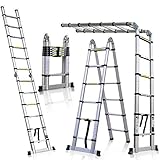 COOCHEER Teleskopleiter 5M Multifunktionsleiter verwendbar als Anlege- und Schiebeleiter, beidseitige Steh- und Treppenleiter, max. Belastbarkeit 150kg