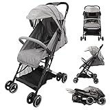 Yoleo Kinderwagen Buggy zusammenklappbar, Kinderbuggy bis 15 kg, Liegebuggy mit Verstellbare Rückenlehne, 4 Große Doppelrädern, Alu-Rahmen, Einhändig Faltbar, Sonnen Verdeck, G