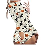 WENZHOU Halloween Weihnachten Damen Sexy Bodycon Jumpsuit Strampler Overall Pyjama Tief V Langarm Kurzarm Leopard Frauen Home Wear Pyj