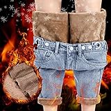 Jeans Damen Hosen Damen Thermo-Jeans Winter-Gefüttert-Warm Thermohose: High Waist Fleecehose Jeanshose Damen Thermo Fleecehose Straight Lang Winterhose Frauen Thermo Warm Leicht Outdoor Sp