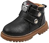 LONG-M Plus Samt Stiefeletten Kinder Kurze Stiefel Mädchen Jungen Baumwoll Schuhe Mit Klettverschluss Thermostiefel rutschfest Winterstiefel Winter Warm Outdoor Knöchel Schuhe,Schwarz,27