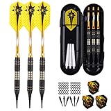 sanfeng Dartpfeile, Dartpfeile mit Kunststoffspitze 18 Gramm, 3 Stück Profi Softdarts Pfeile 16 Gramm für elektronische dartscheibe, Gold Aluminum Shafts 6 Flights 50 Anti-Lose Gummiringe 30 Sp