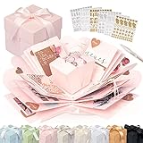 weddlyn® – Überraschungsbox – hochwertiges Papier & Verarbeitung – Explosionsbox mit modernen Stickern und Stift – Fotobox zum selbstgestalten – Kreative Überraschung Box inkl. Anleitung – rosa (matt)