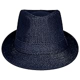 Barry Wang Trilby-Hut für Herren, kurze Krempe, Fedora, Kleid, Hüte mit Gürtel, Schlapphut aus Stroh, Denim Dunkelblau, Einheitsgröß
