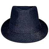 Barry Wang Trilby-Hut für Herren, kurze Krempe, Fedora, Kleid, Hüte mit Gürtel, Schlapphut aus Stroh, Denim Dunkelblau, Einheitsgröß