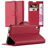 Cadorabo Hülle für Sony Xperia XA in Karmin ROT - Handyhülle mit Magnetverschluss, Standfunktion und Kartenfach - Case Cover Schutzhülle Etui Tasche Book Klapp Sty