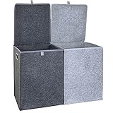 Stonebroo 2 Stück Wäschekorb Filz, Wäschesammler 2x62L, Quadrat Wäschesortierer mit Deckel, Groß Wäscheboxen zum Sortieren, Faltbar Laundry Baskets, Dunkelgrau und Hellgrau WXY03G02