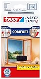 tesa Insect Stop COMFORT Fliegengitter für Fenster - Insektenschutz mit Klettband selbstklebend - Fliegen Netz ohne Bohren - anthrazit (durchsichtig), 130 cm x 130