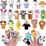 Joinfun 28 Stück Fingerpuppen Party Mitgebsel Cartoon Tier Hand Spielzeug Menschen Familienmitglieder für Kindergeburstag Gastgeschenk und Finger Plüschtier Stuffer für Ostereier Mitgebsel W
