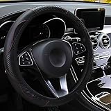 panthem Universal Auto Lenkradhülle Lenkrad Abdeckung, Atmungsaktiv rutschfest Leder und Kohlefaser Sport Lenkradbezug, Elastisches Band ohne Innenring Universalgröße 37–39 cm, Schw
