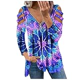 Hirolan Damen Langarm Bluse Schulterfrei Lange T-Shirt Mit ReißVerschluss V-Ausschnitt Tee Tops Atmungsaktiv Lose Leopard T-Shirt Hemd Elegant Bluse Sportshirt Casual Tunika Long