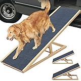 Hunderampe Katzen Rampe Hundetreppe für Bett oder Sofa Klappbar aus Holz Petwalk Hundeleiter Auffahrrampe für Haustiere mit Anti-rutsch Stoff Naturel - 70cm Lang